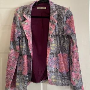 Floral printed full sequin open-front blazer